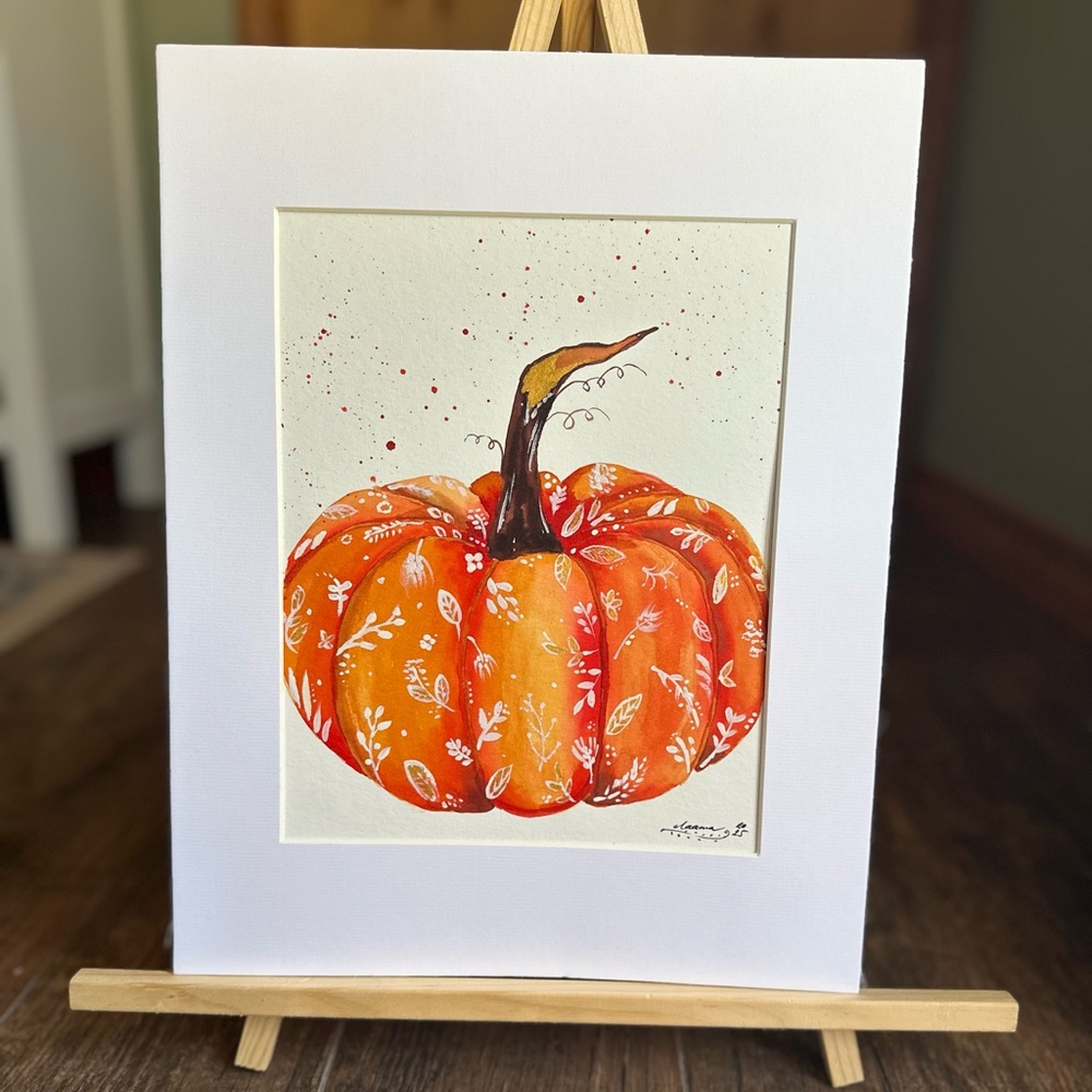 Hand-Made New Watercolor Art Painted Pumpkin - Picture 2 of 7